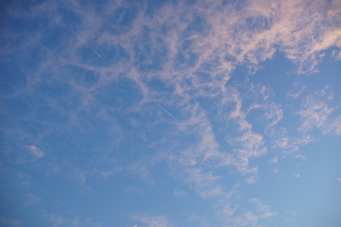 雲を縫う飛行機雲